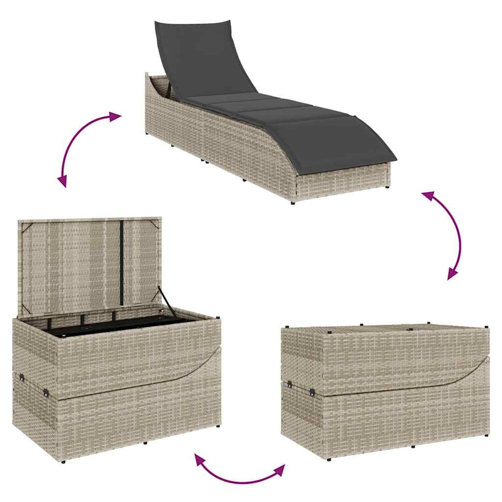 Klappliege mit Auflage und Stauraum Schwarz Poly-Rattan