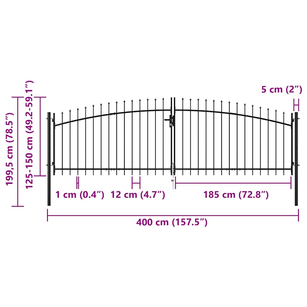 Doppeltür-Gartentor Woerden mit Speerspitze 400 x 174,5 cm