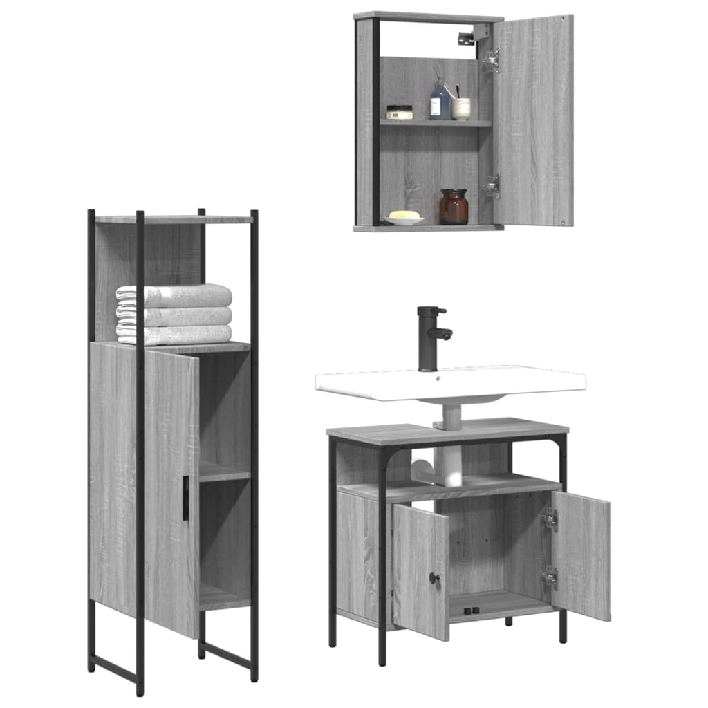3-tlg. Badmöbel-Set Räuchereiche Holzwerkstoff