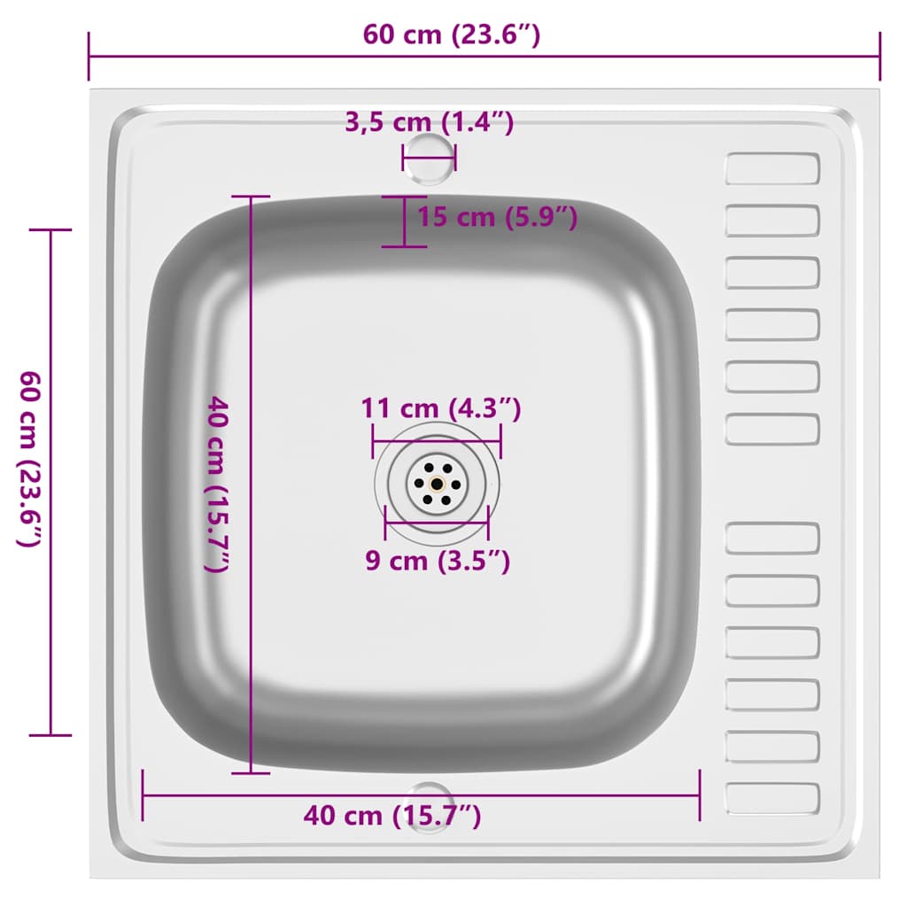 Spüle mit Abtropffläche Set Silbern 600x500x155 mm Edelstahl