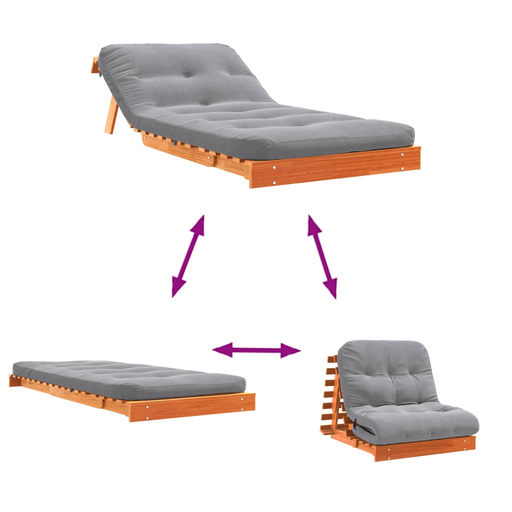 Futon Schlafsofa mit Matratze Braun 70x206x11 Massivholz Kiefer