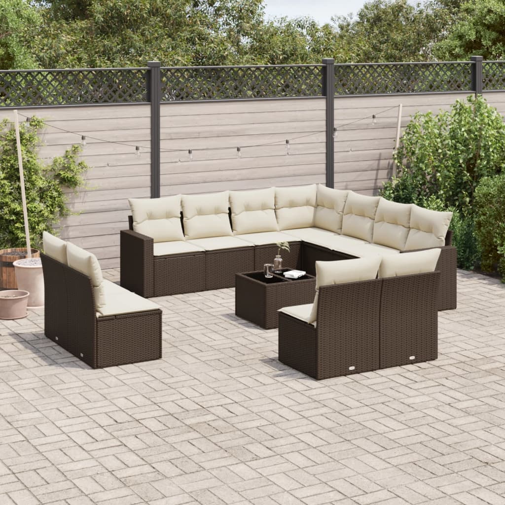 11-tlg. Garten-Sofagarnitur mit Kissen Schwarz Poly Rattan