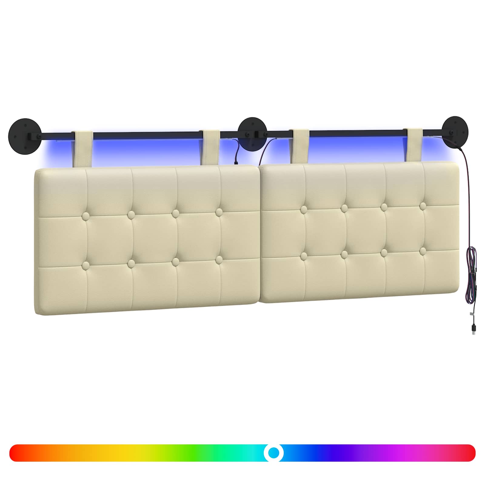 Hängendes Kopfteil Mit LED Licht Creme Kunstleder