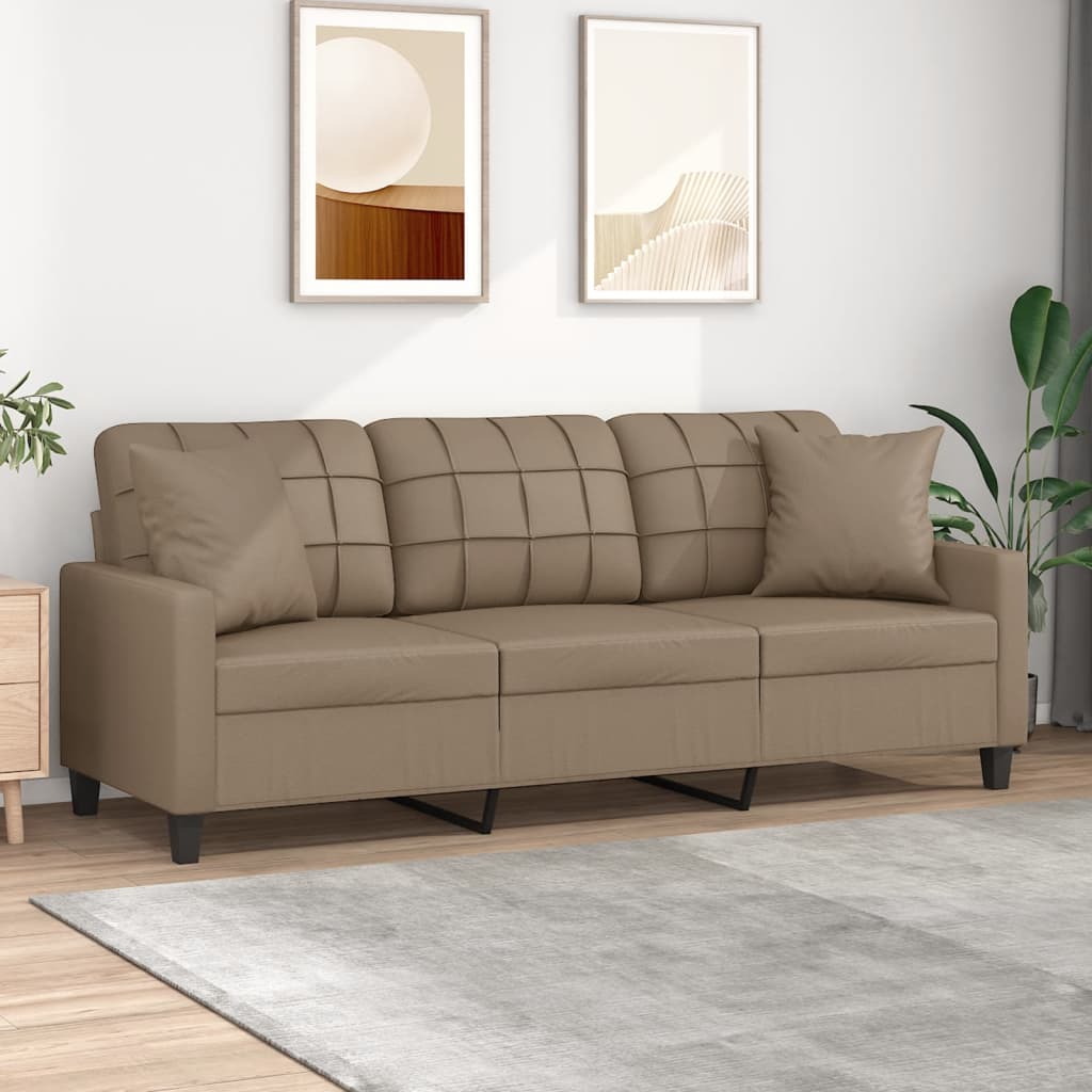 3-Sitzer-Sofa mit Zierkissen Schwarz 180 cm Kunstleder
