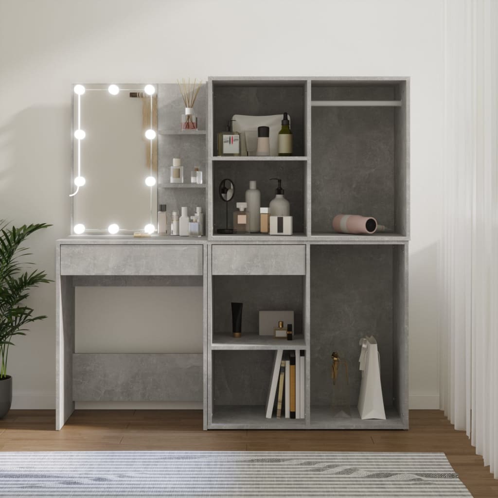 LED-Schminktisch mit 2 Schränken Weiß Holzwerkstoff