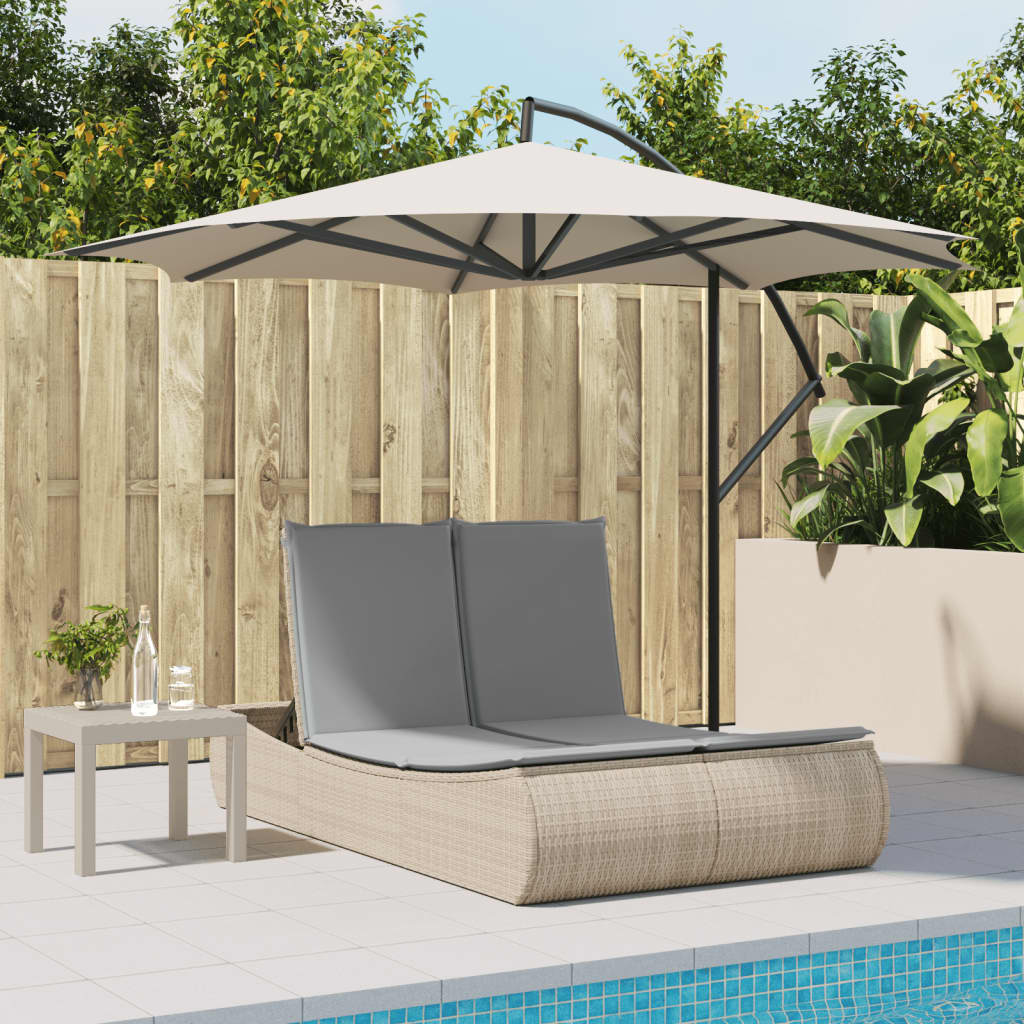 Doppel-Sonnenliege mit Kissen Schwarz Poly Rattan
