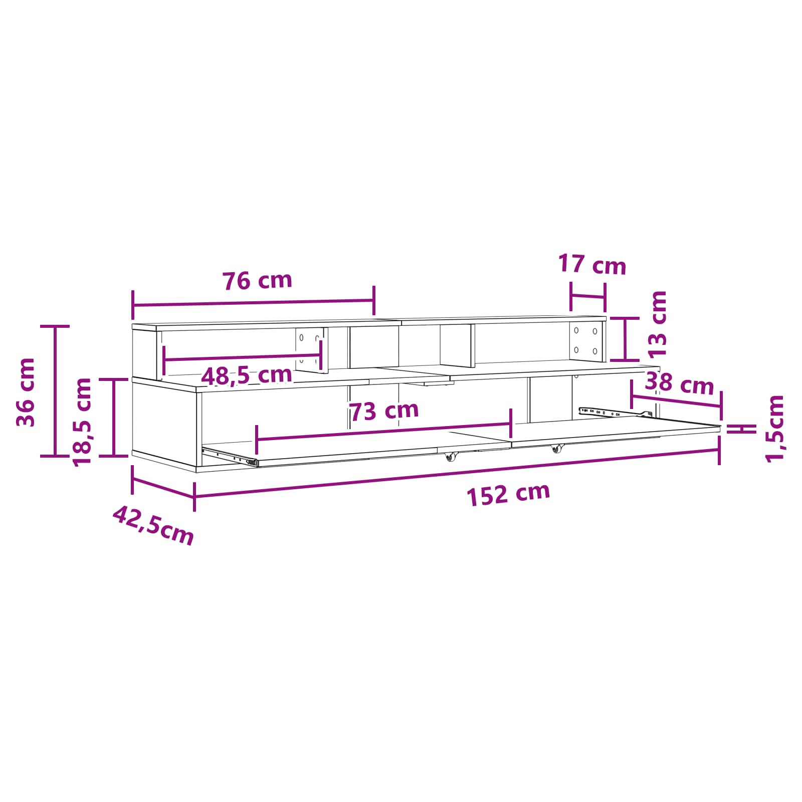 Studiotisch Weiß 152 x 42,5 x 36 cm Holzwerkstoff