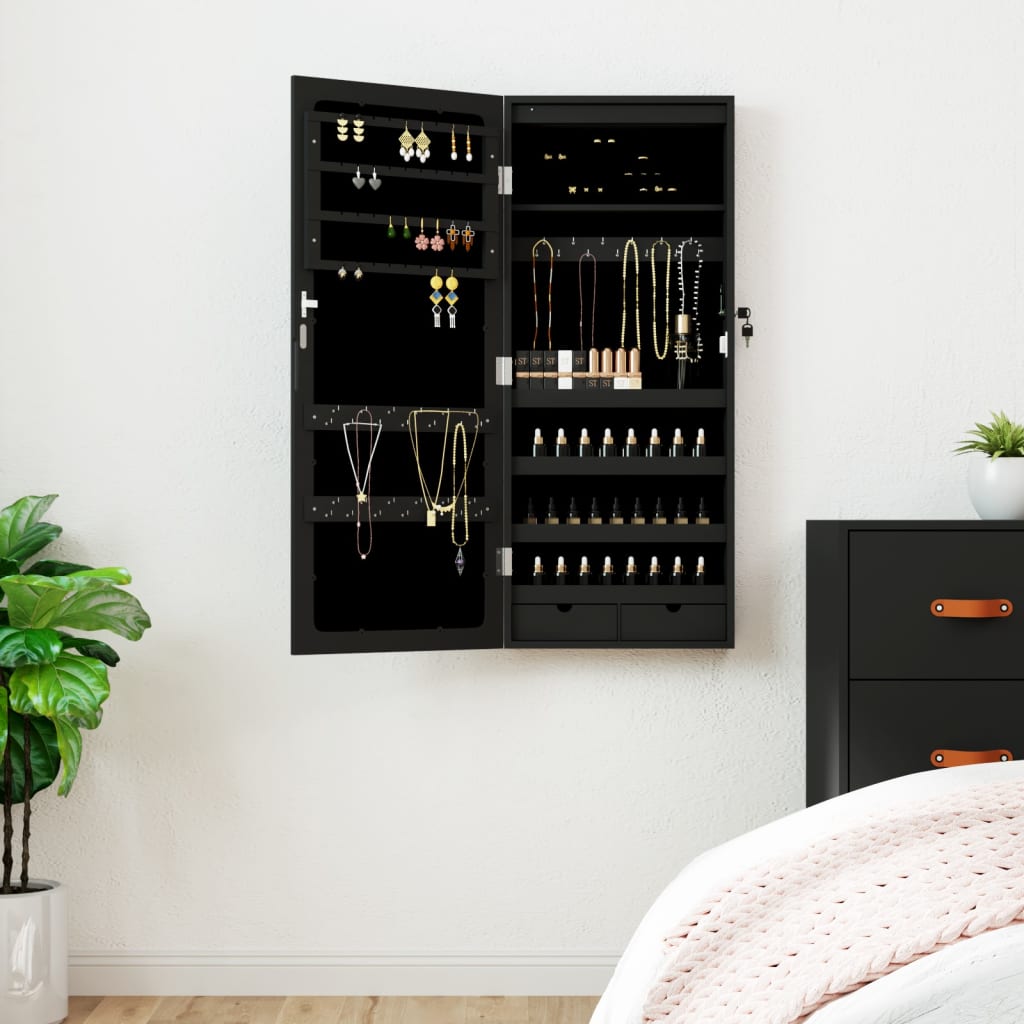 Spiegel-Schmuckschrank mit LED-Beleuchtung Wandmontage Weiß