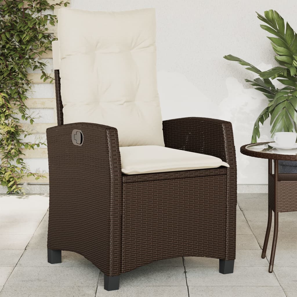 Gartensessel Verstellbar mit Kissen Schwarz Poly Rattan