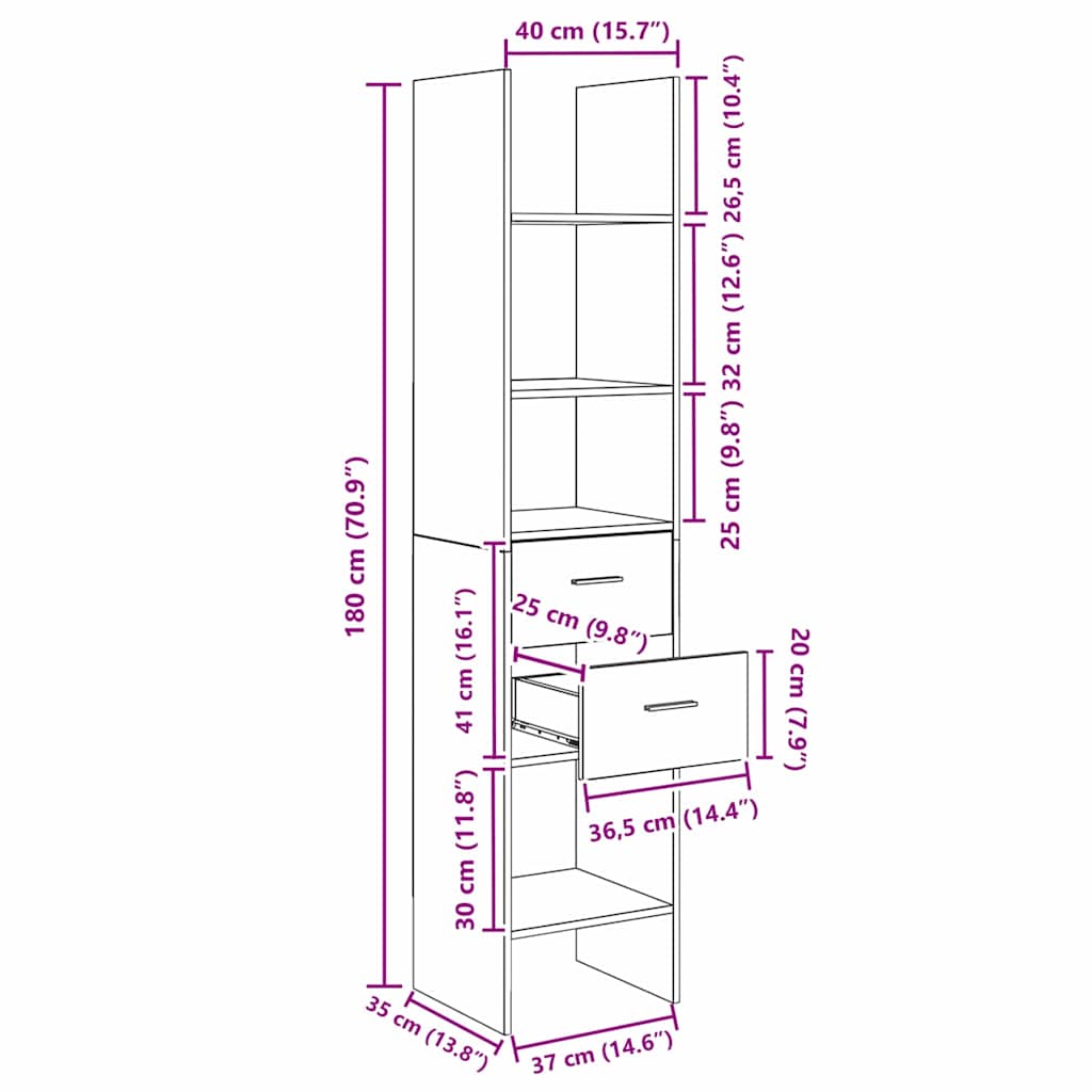 Bücherregal Weiß 40x35x180 cm Holzwerkstoff