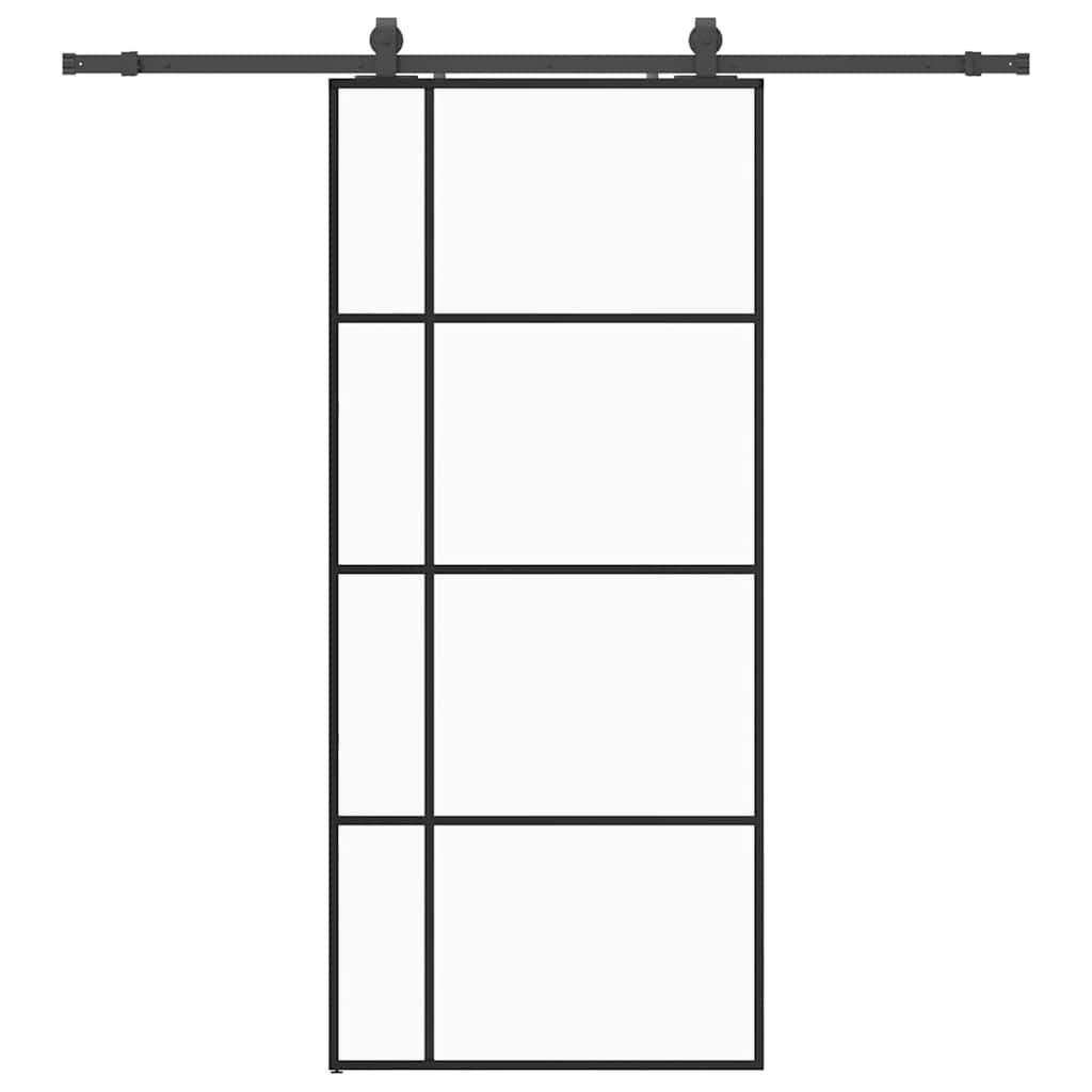 Schiebetür mit Beschlag Schwarz 76x205 cm ESG-Glas