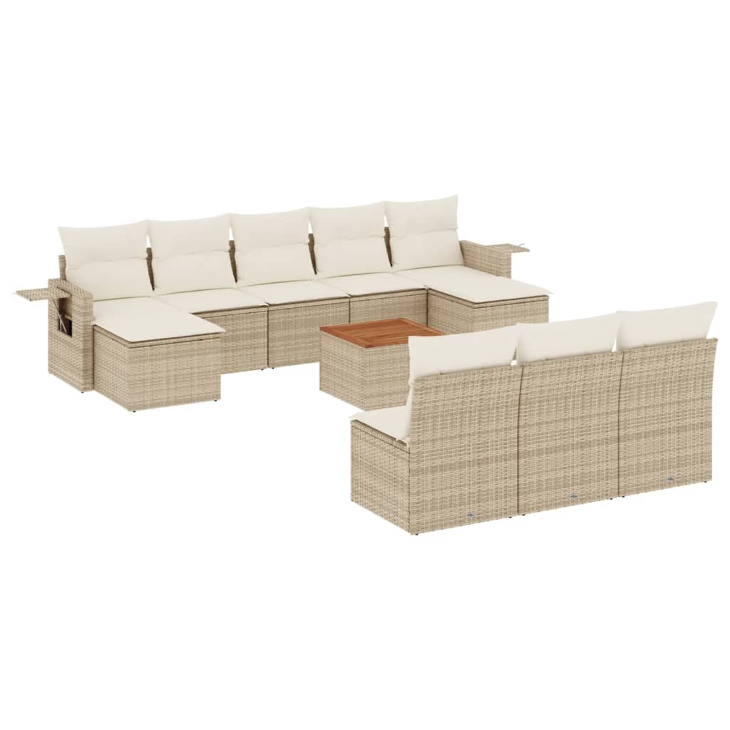11-tlg. Garten-Sofagarnitur mit Kissen Schwarz Poly Rattan
