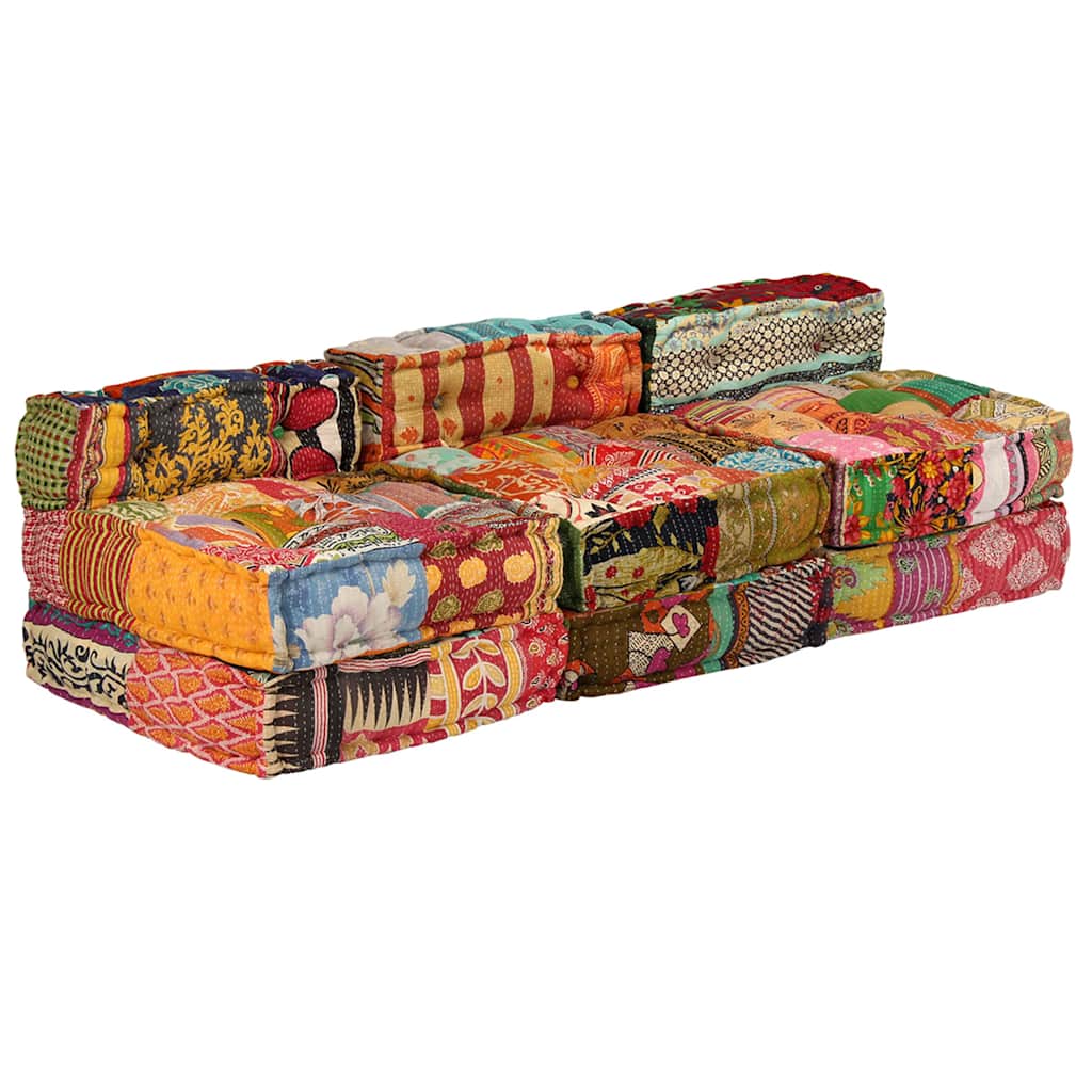 2-Sitzer Modularer Pouf Patchwork Stoff