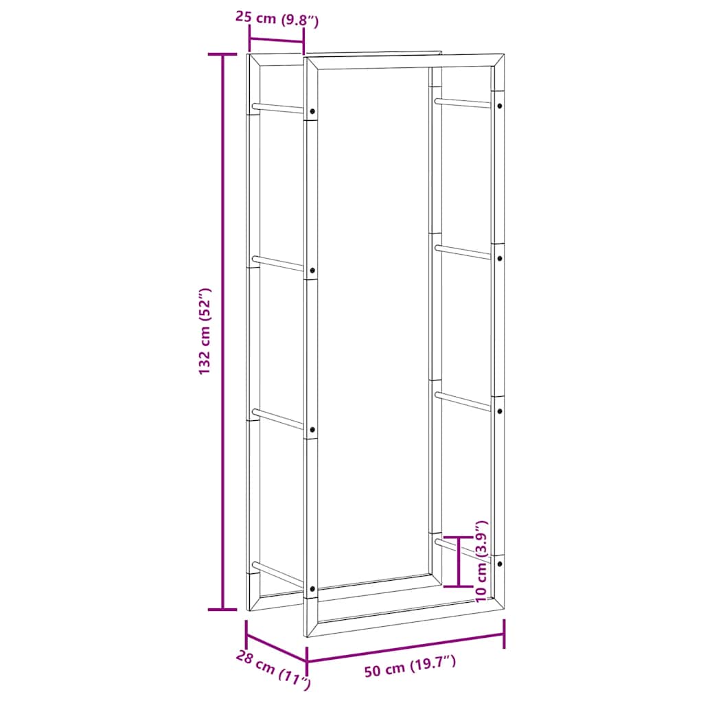Brennholzregal 50x28x94 cm Edelstahl