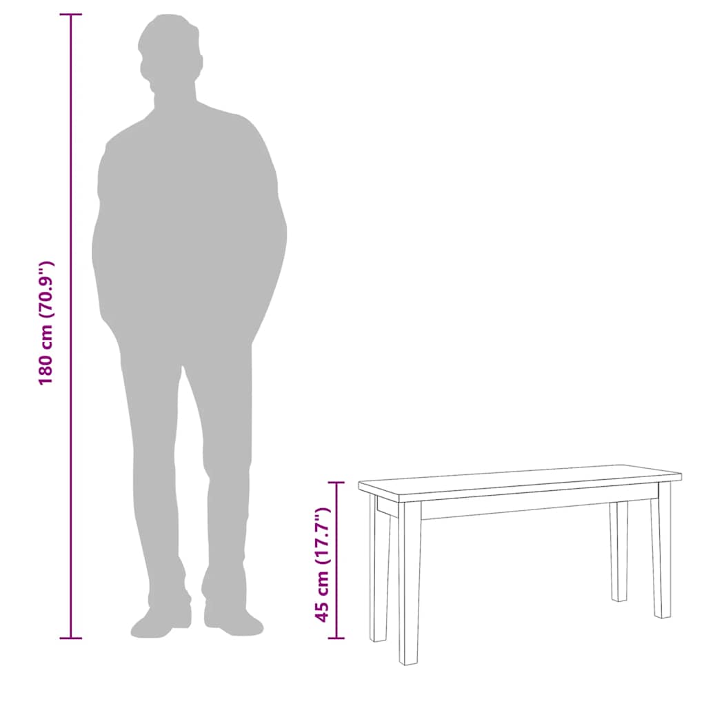 Bank 90 cm Braun Massivholz Gummibaum