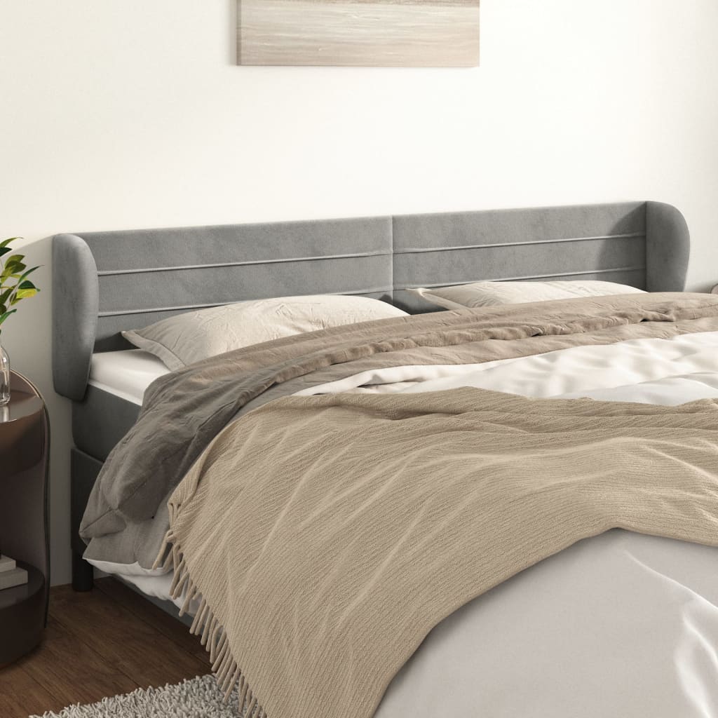 Kopfteil mit Ohren Dunkelblau 203x23x118/128 cm Samt