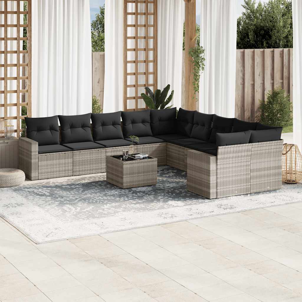 10-tlg. Garten-Sofagarnitur mit Kissen Schwarz Poly Rattan