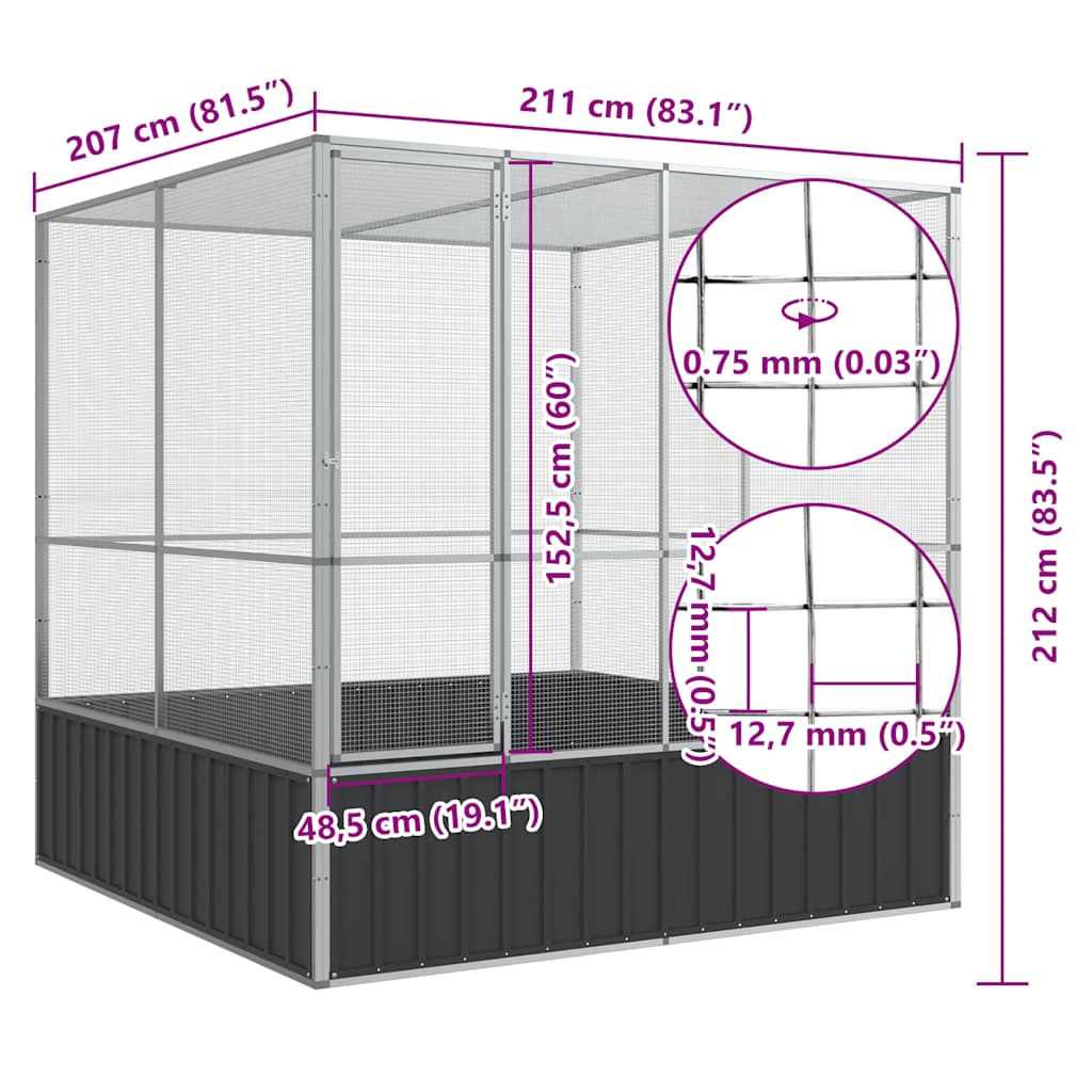 Voliere Silbern 210,5x107x212 cm Stahl