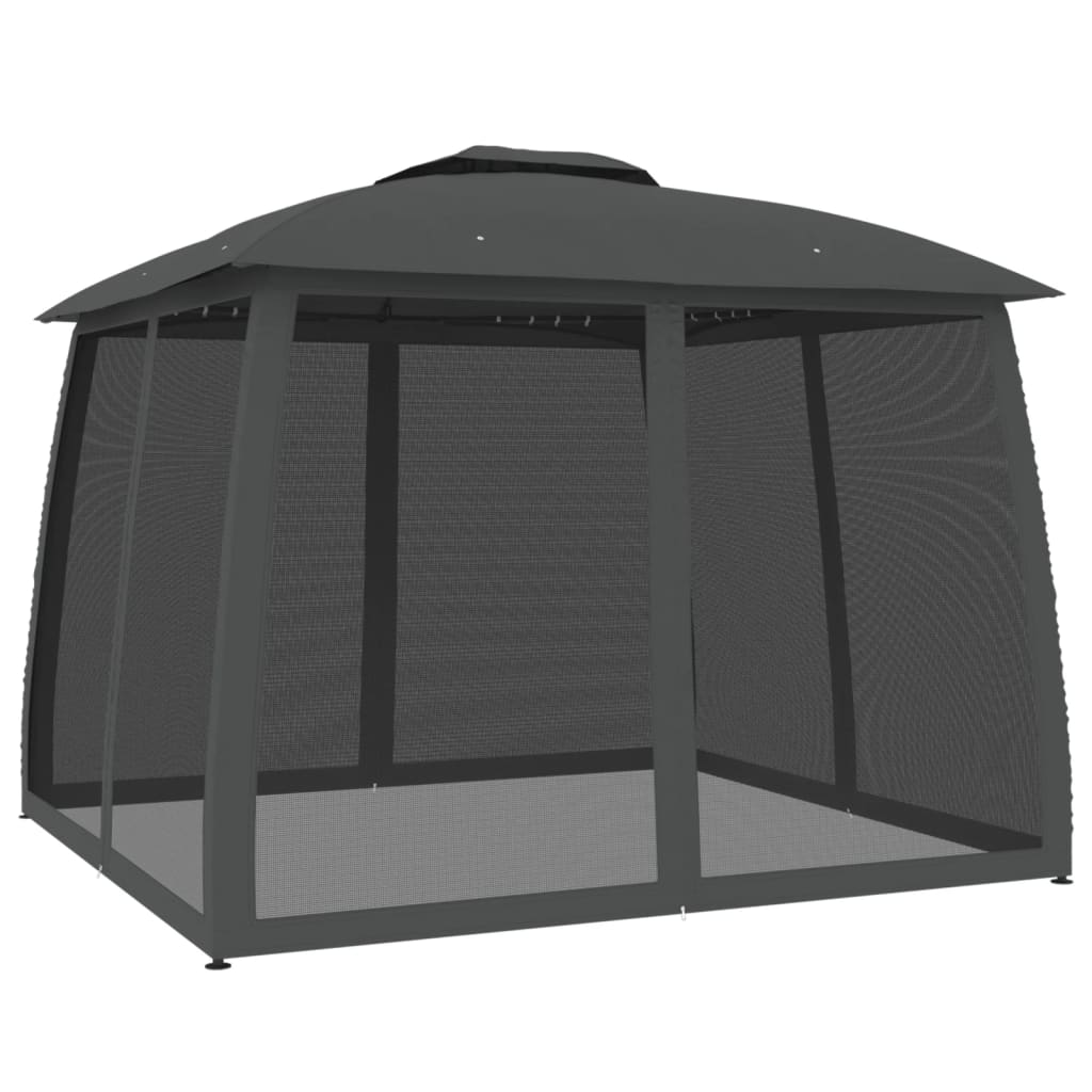 Pavillon mit Doppeldach & Netzwänden Creme 2,93x2,93 m Stahl