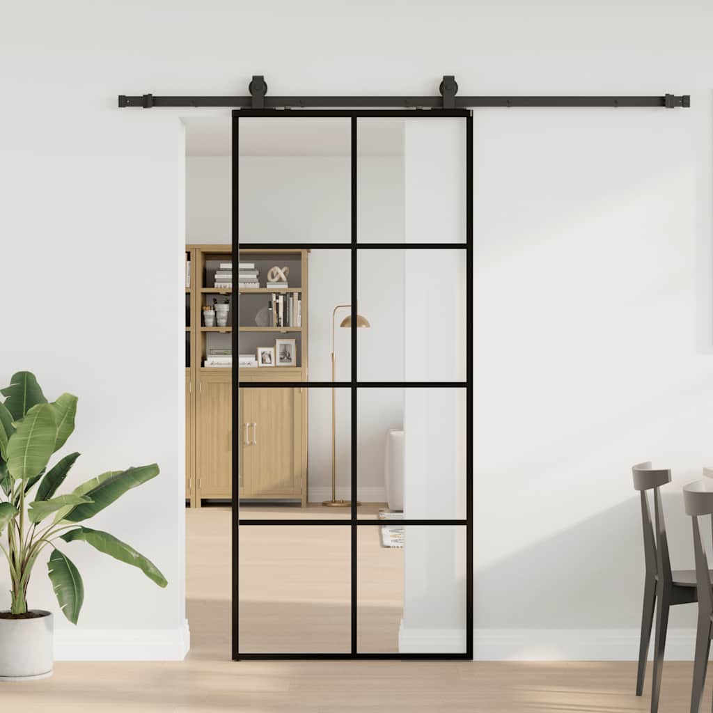Schiebetür mit Beschlag Schwarz 76x205 cm ESG-Glas