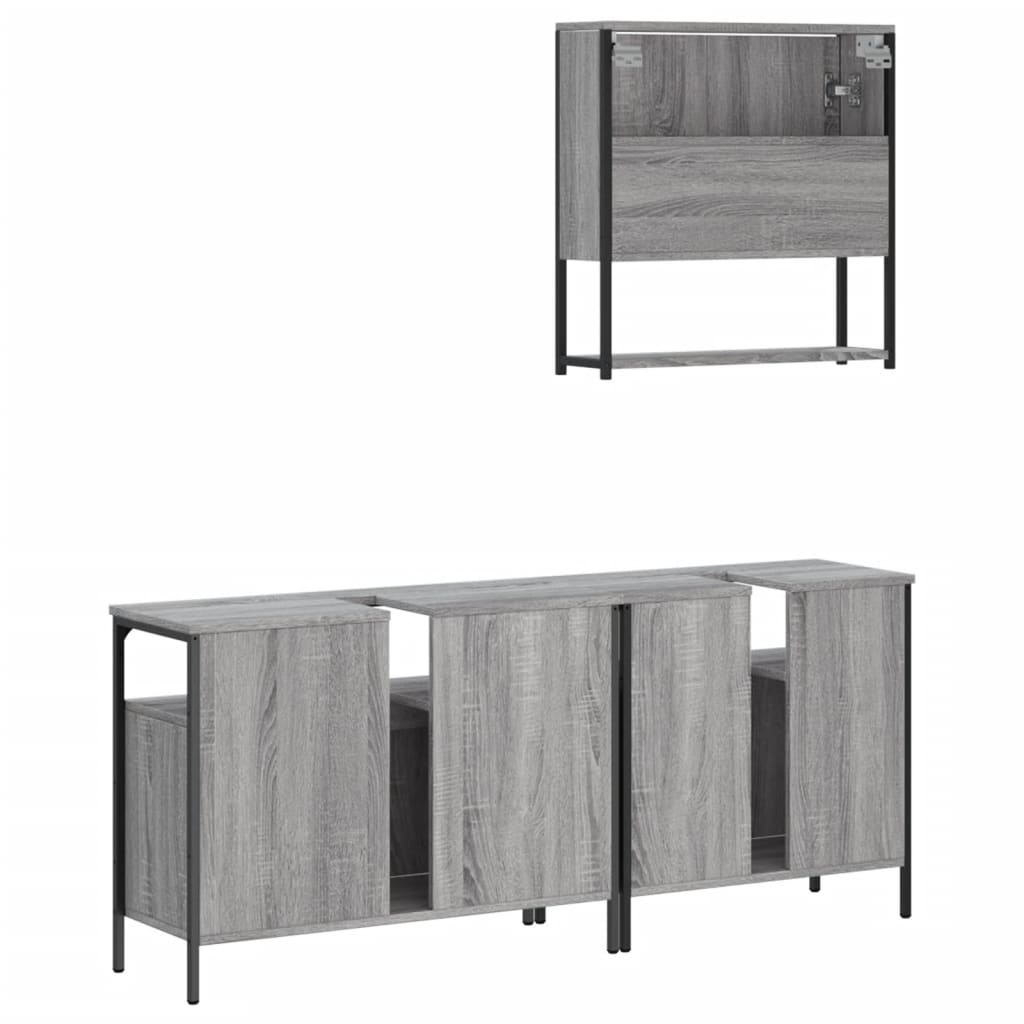 3-tlg. Badmöbel-Set Schwarz Holzwerkstoff