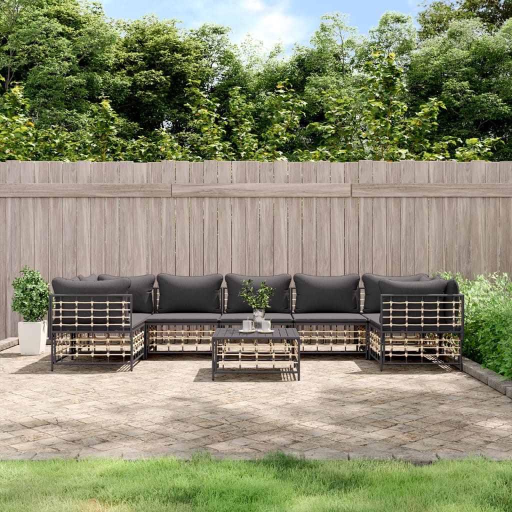 7-tlg. Garten-Lounge-Set mit Kissen Anthrazit Poly Rattan