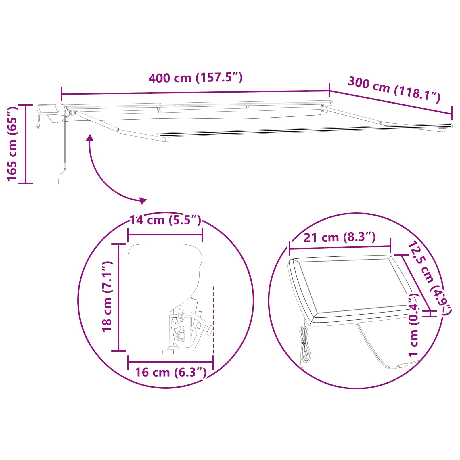 Manueller Markisenrahmen mit LEDs Weiß 2,5 x 2 m Aluminium