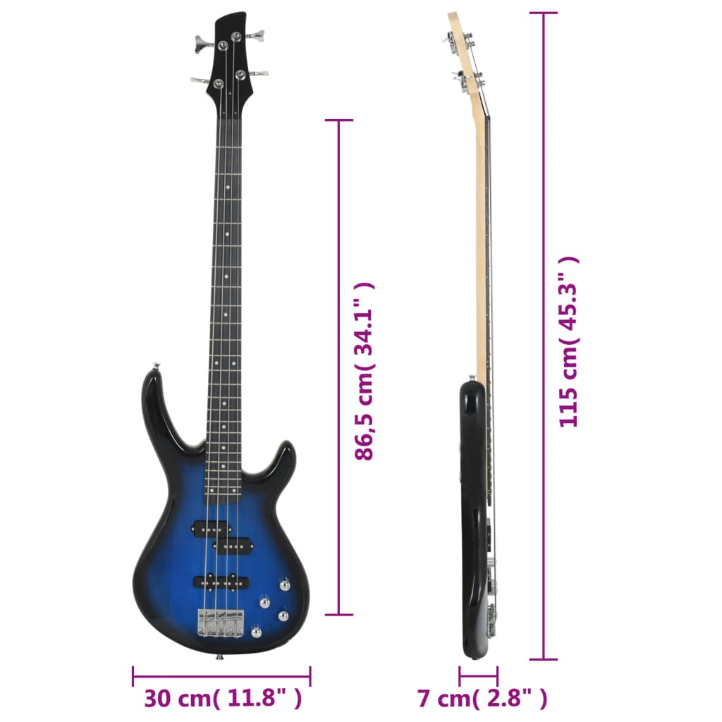 E-Bass für Anfänger mit Tasche Blau und Schwarz 4/4 46"