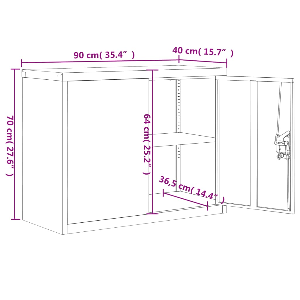 Aktenschrank mit 2 Türen Grau 90 cm Stahl
