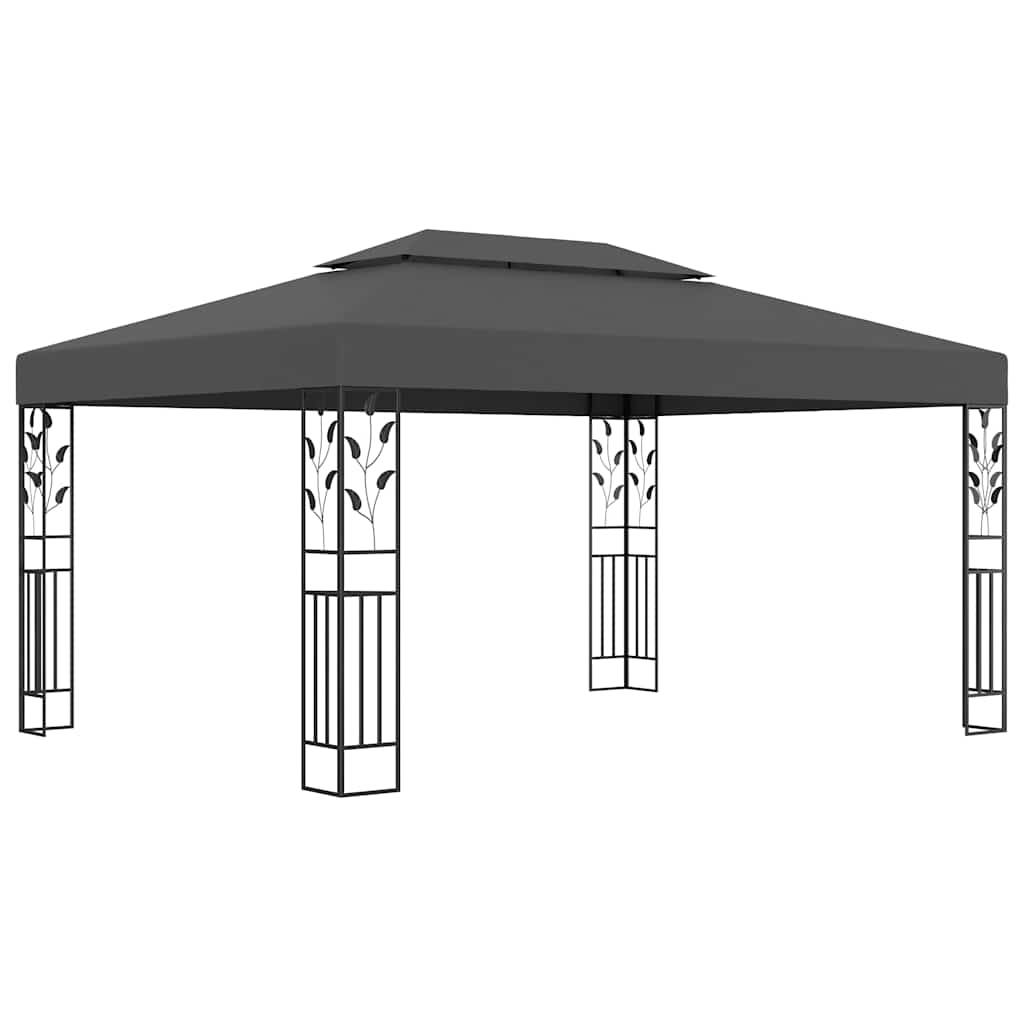 Pavillon mit Doppeldach & LED-Lichterkette 3x4 m Weiß