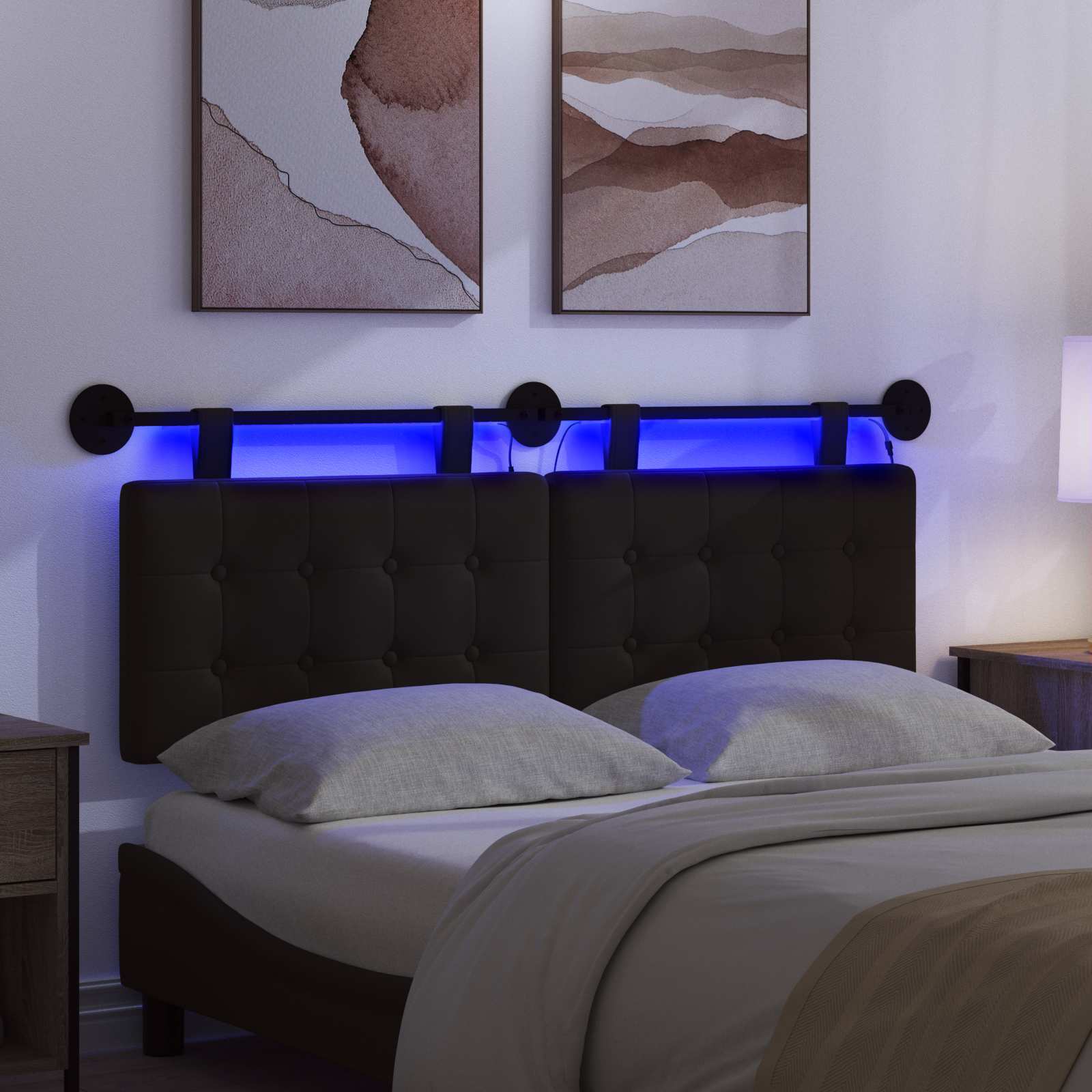 Hängendes Kopfteil Mit LED Licht Creme Kunstleder