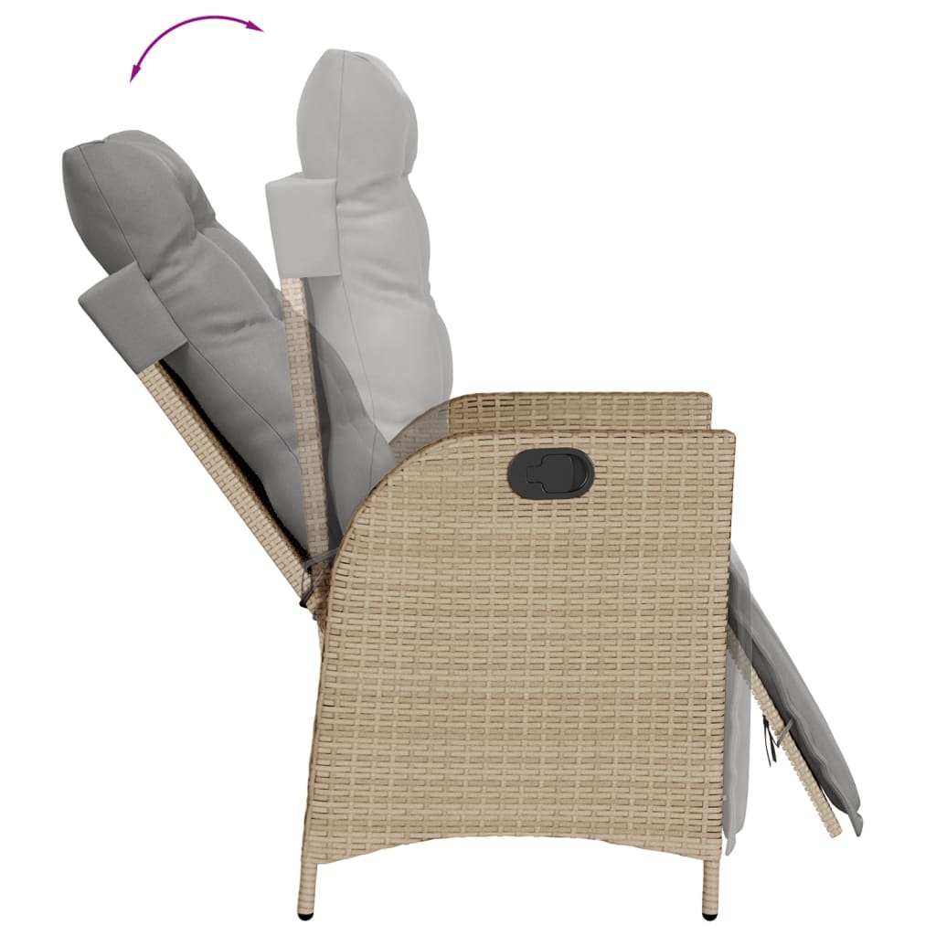Gartensessel Verstellbar mit Kissen Schwarz Poly Rattan