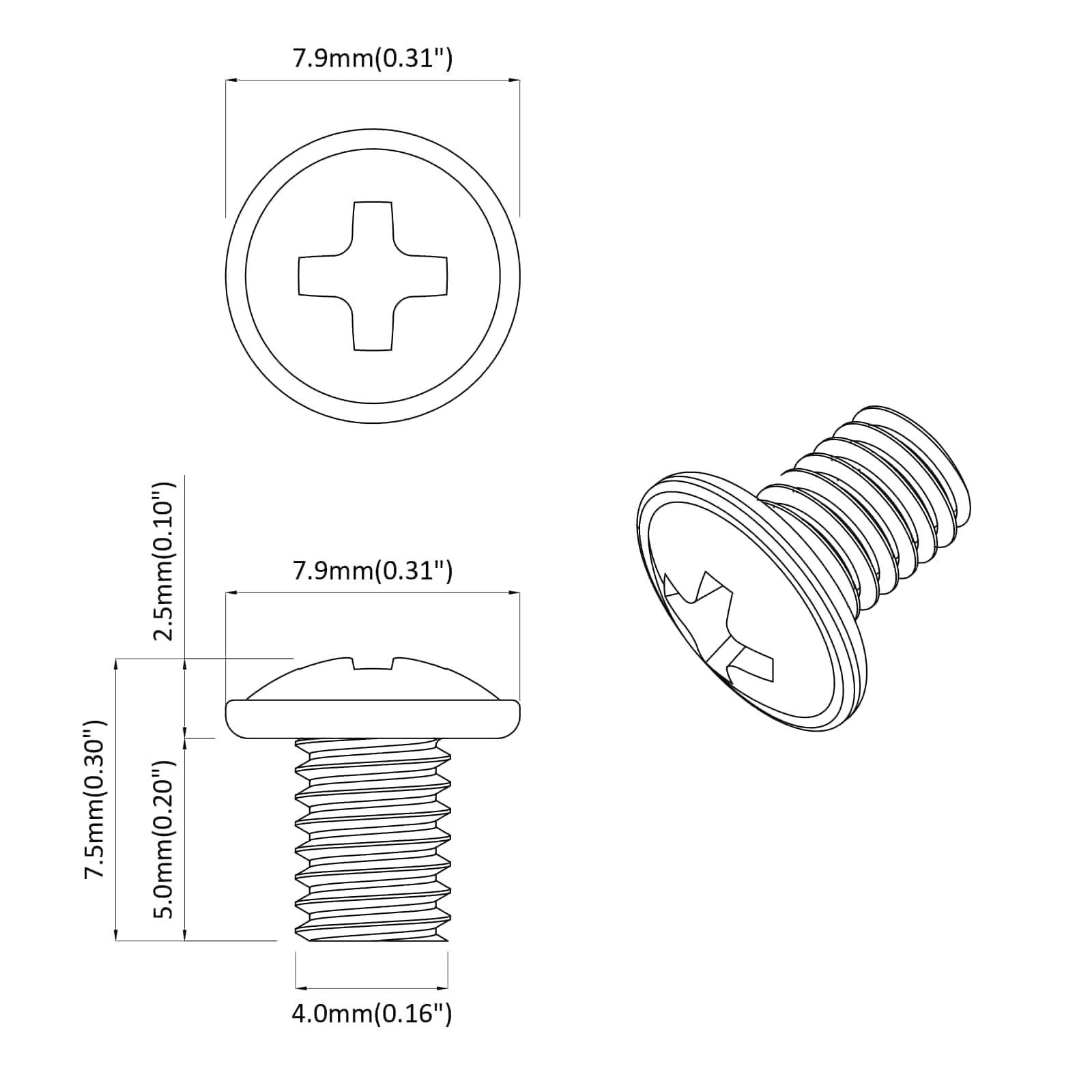 Schloss-Schrauben 2 pcs Silber M4 x 5 mm Eisen