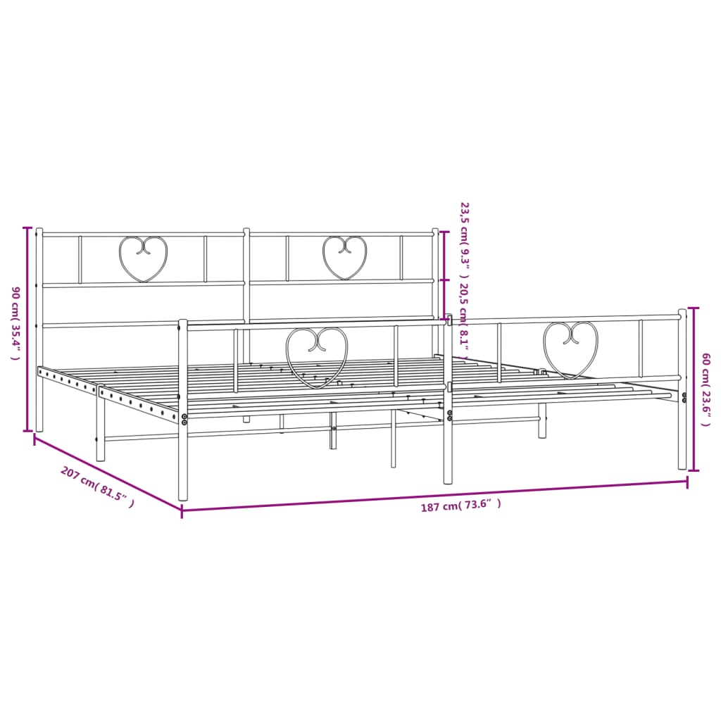 Bettgestell mit Kopfteil Metall Schwarz 100x190 cm