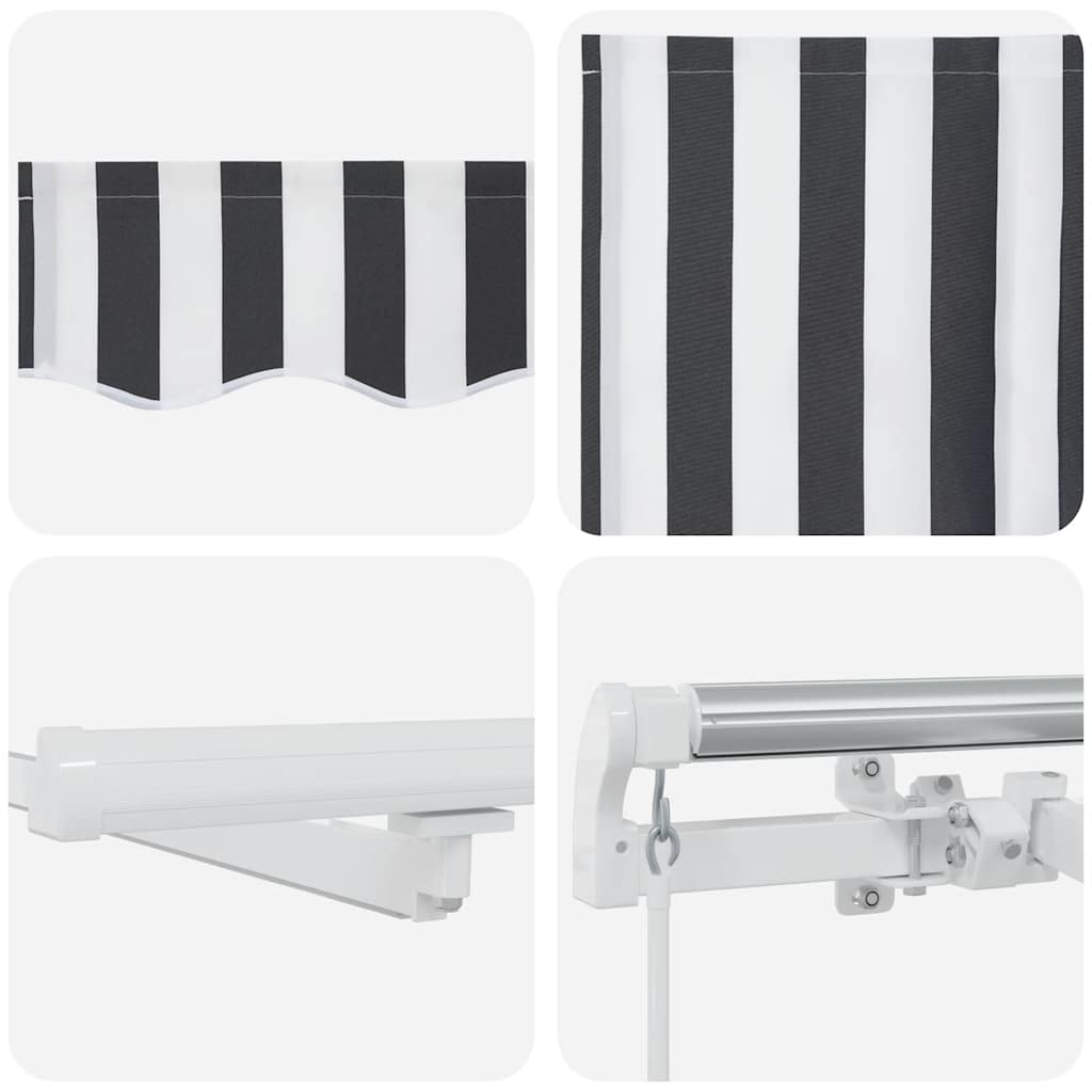 Markise Manuell Einziehbar mit LED 300x250 cm Blau und Weiß