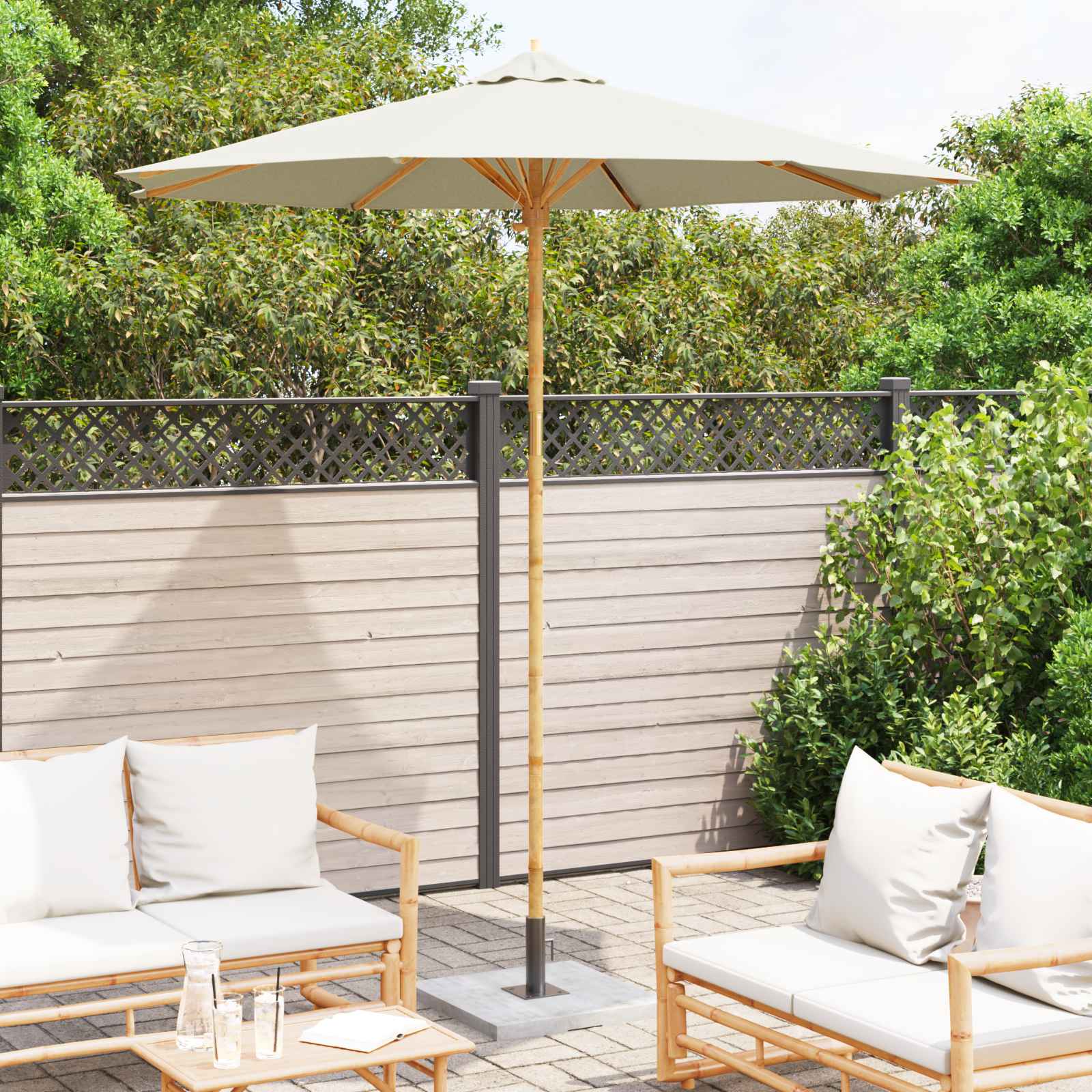 Garten-Sonnenschirm Cremeweiß Ø 150 x 210 cm Bambus