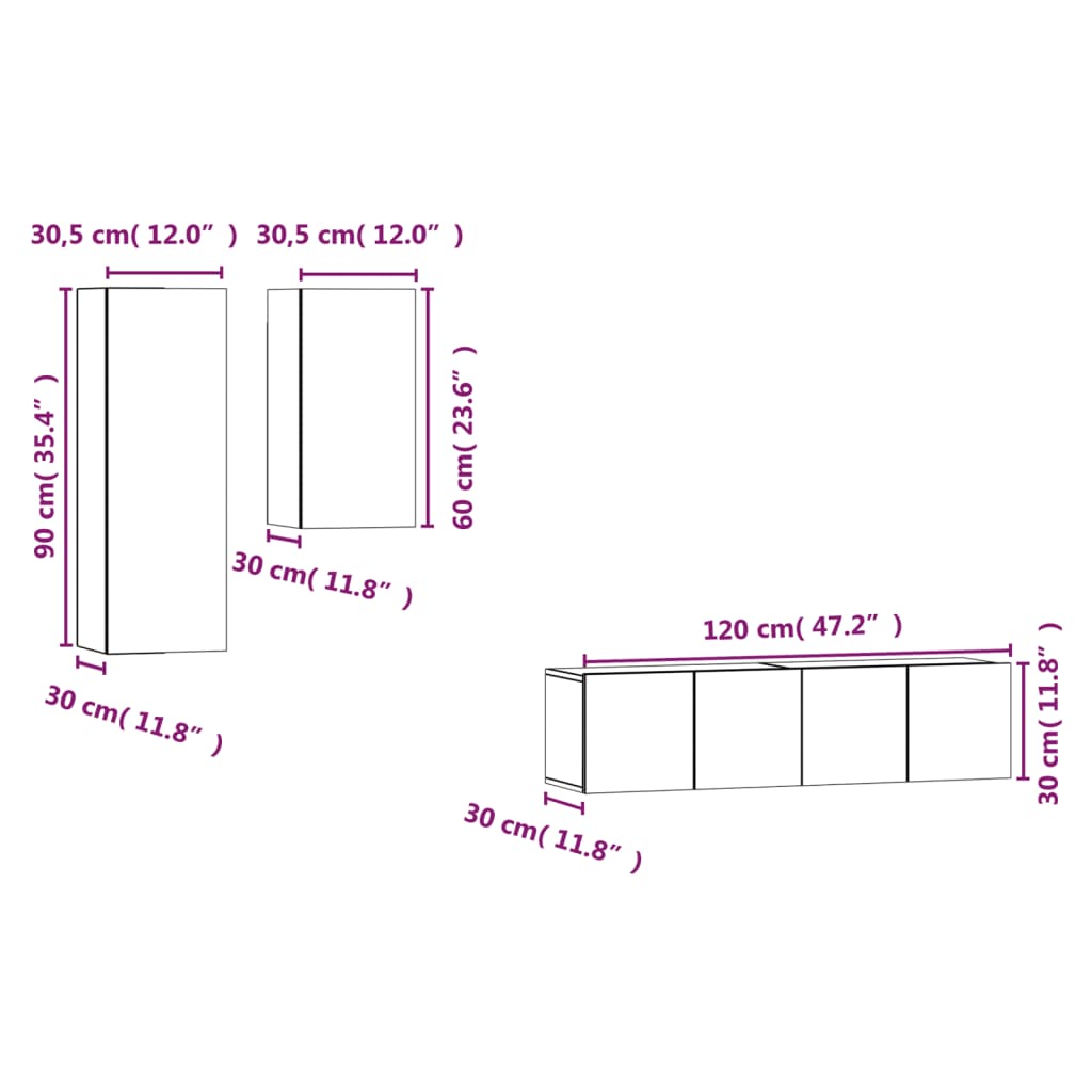 4-tlg. TV-Schrank-Set Weiß Holzwerkstoff