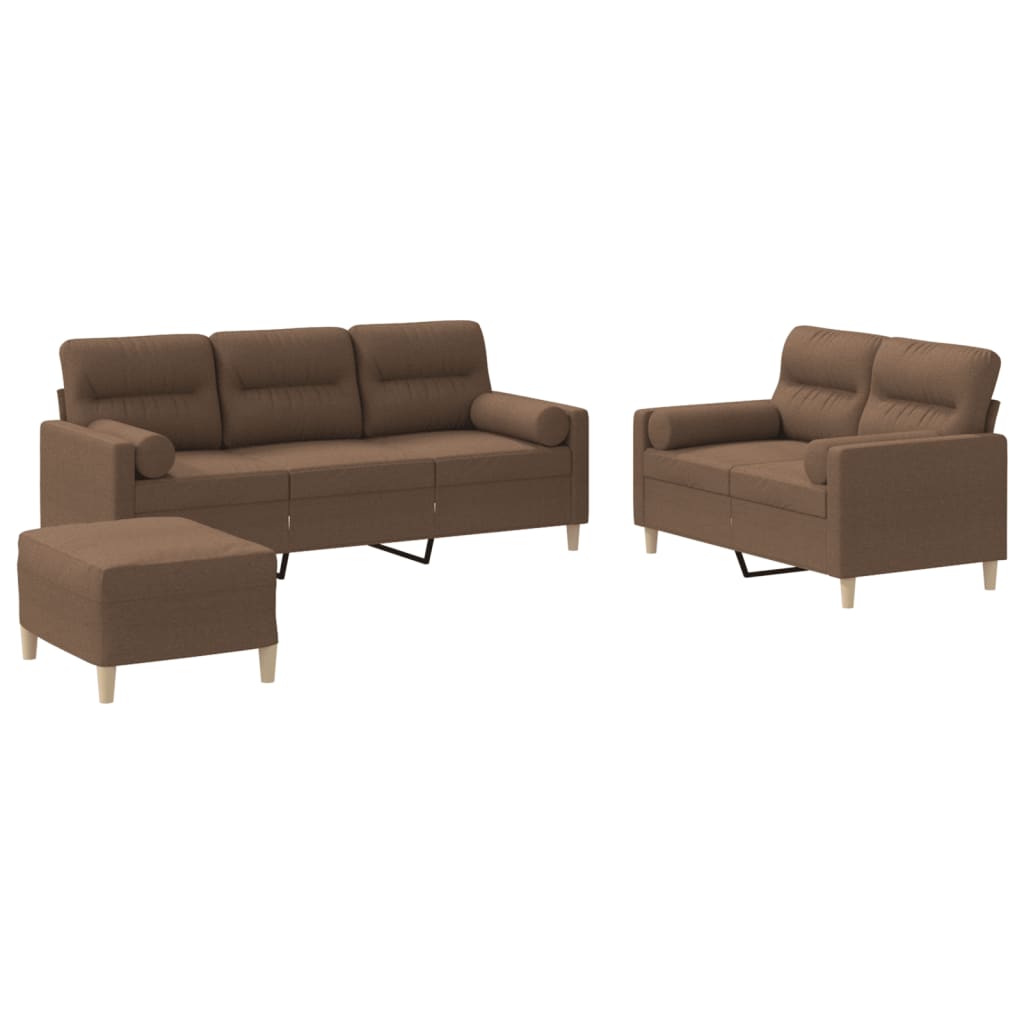 3-tlg. Sofagarnitur mit Kissen Taupe Stoff
