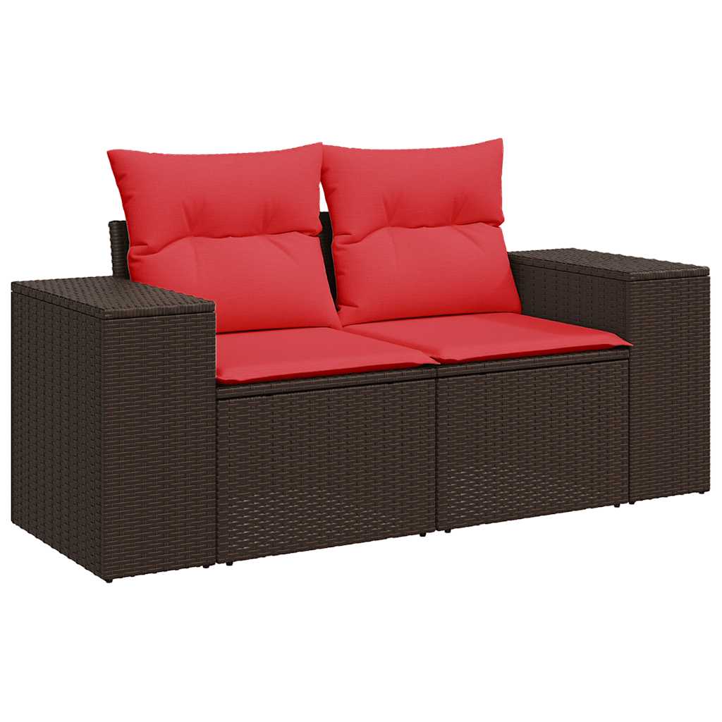 5-teiliges Gartensofa-Set mit Kissen, schwarzes Polyrattan