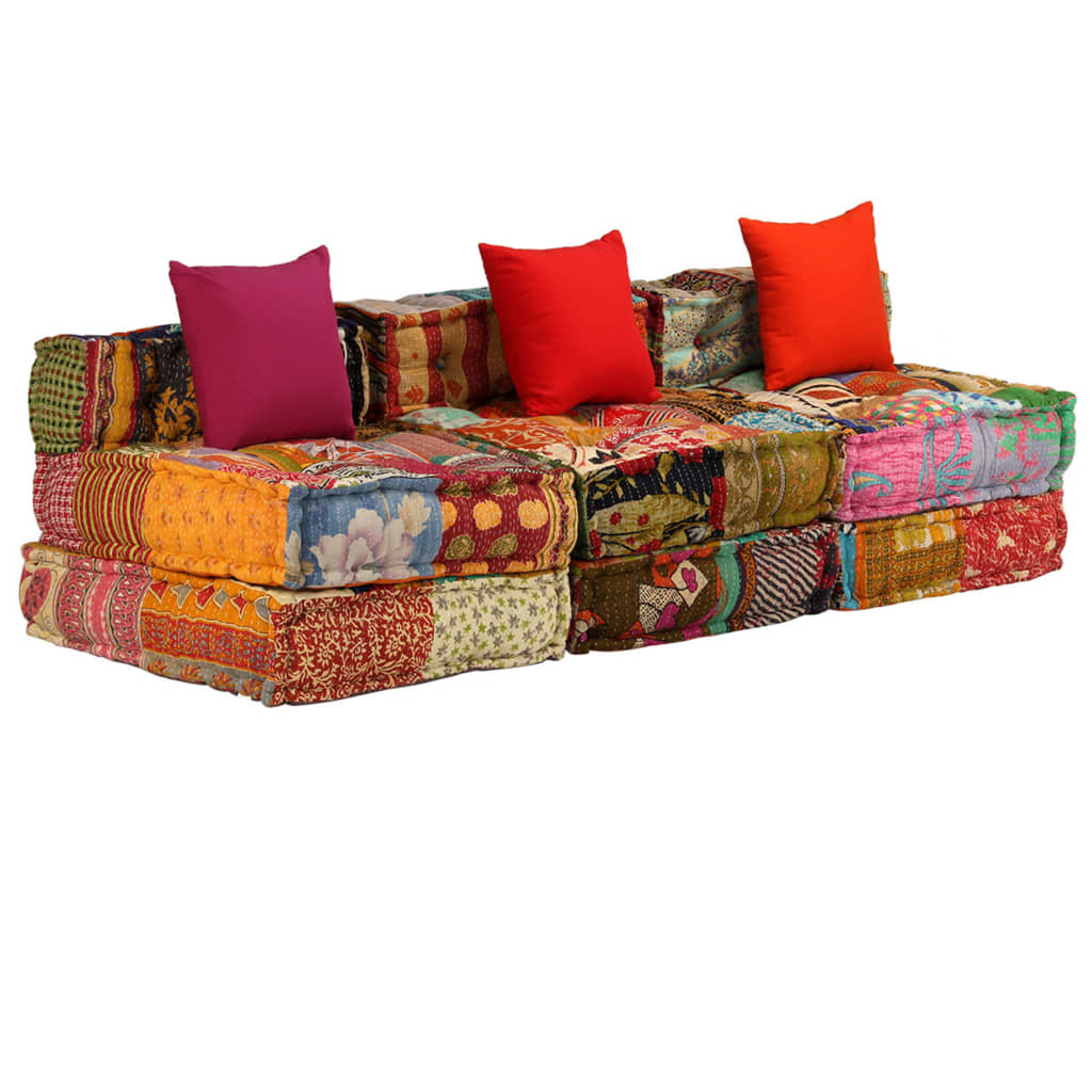 2-Sitzer Modularer Pouf Patchwork Stoff