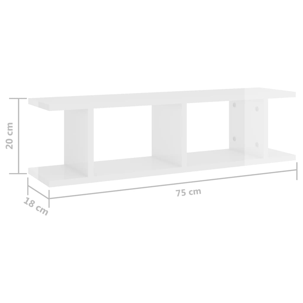 Wandregale 2 Stk. Weiß 75x18x20 cm Holzwerkstoff
