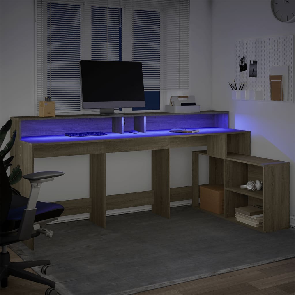 LED-Schreibtisch Weiß 200x104x91 cm Holzwerkstoff