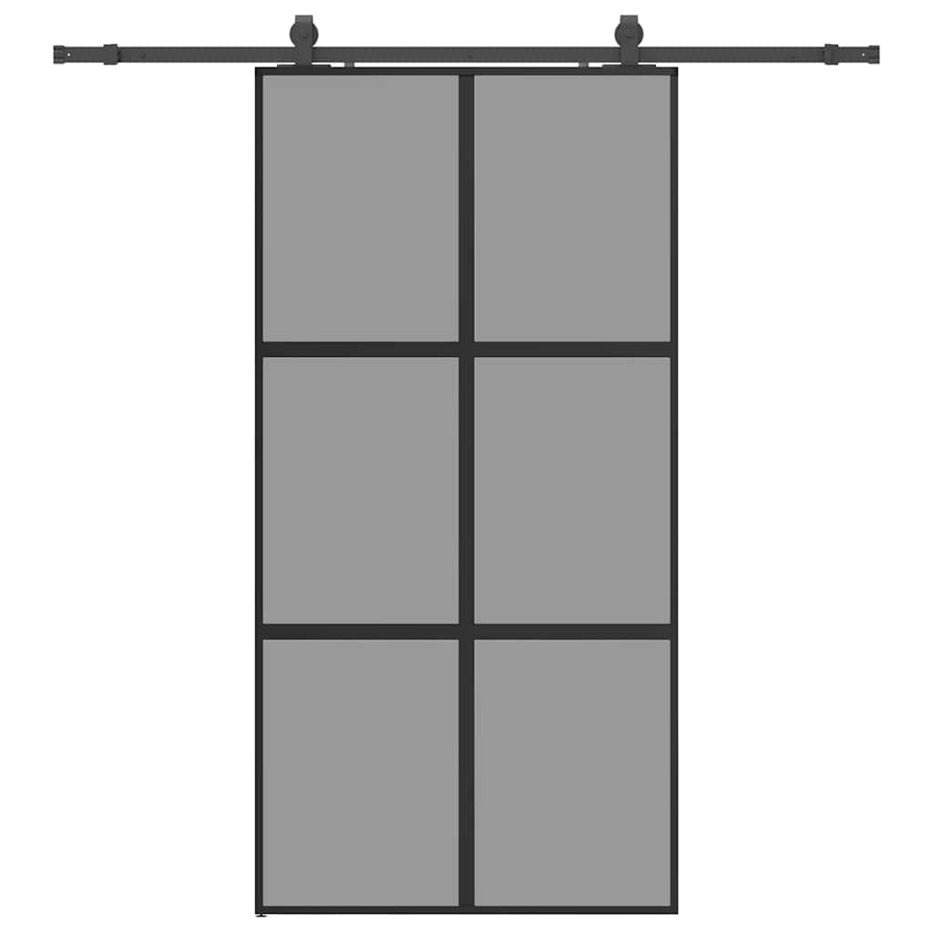 Schiebetür mit Beschlag Schwarz 76x205 cm Hartglas