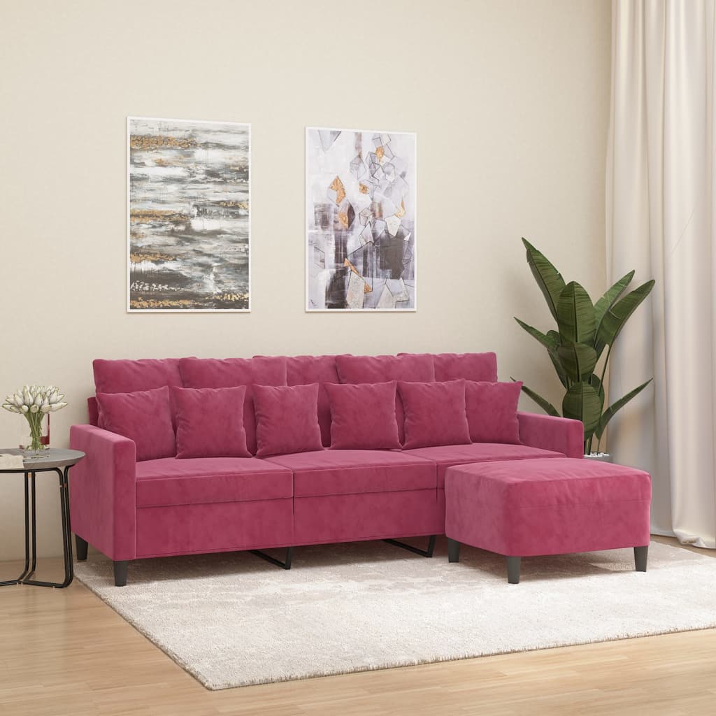 3-Sitzer-Sofa mit Hocker Rosa 180 cm Samt