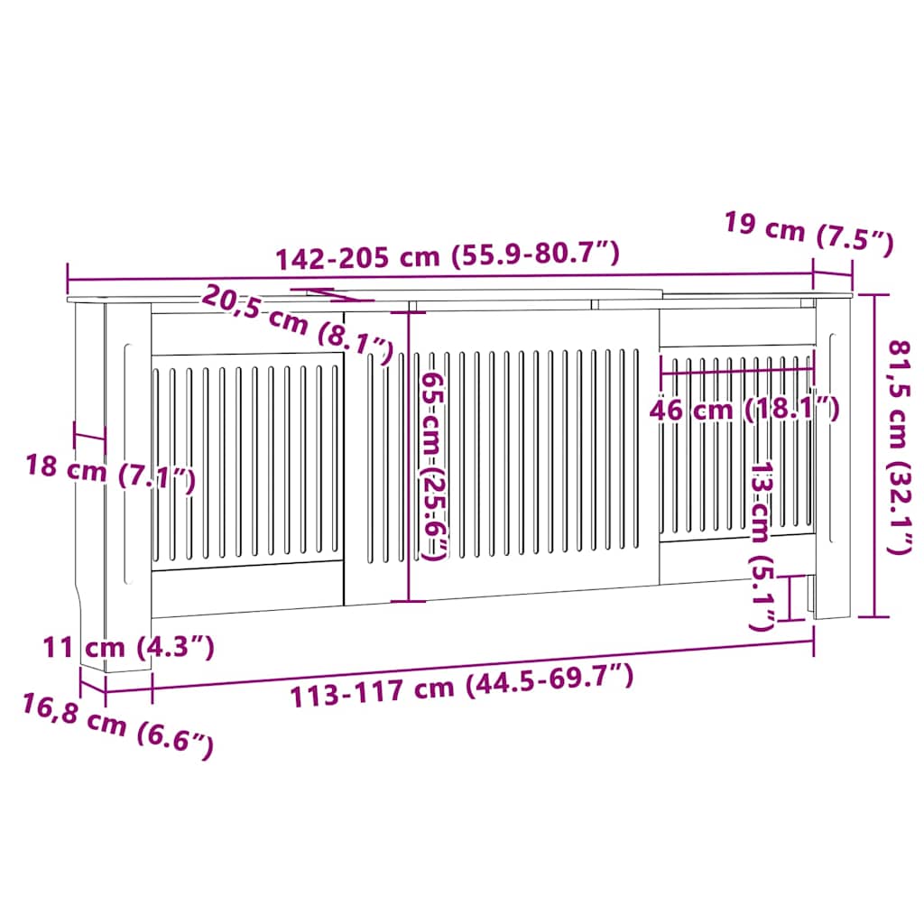 Holzwerkstoff Heizkörper-Abdeckung Heizkörperverkleidung 112 cm, weiß