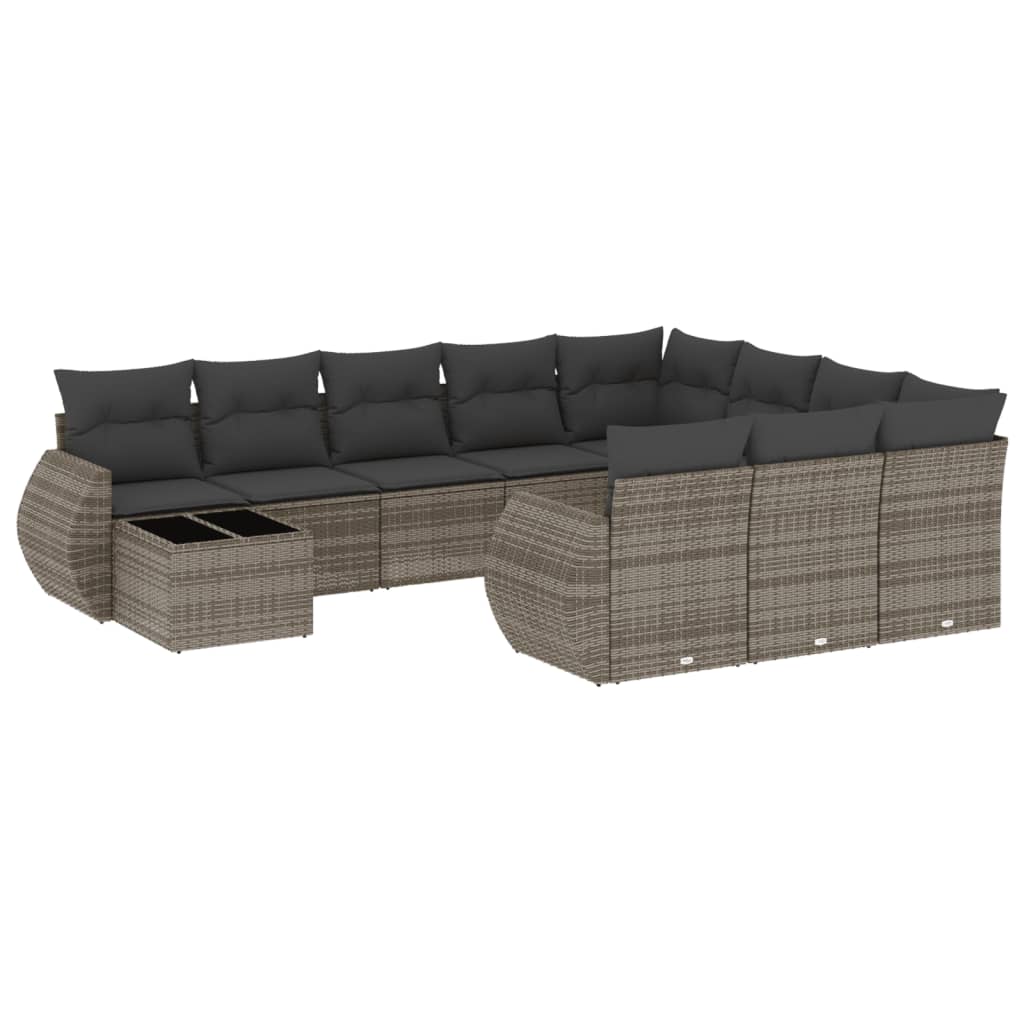 11-tlg. Garten-Sofagarnitur mit Kissen Schwarz Poly Rattan