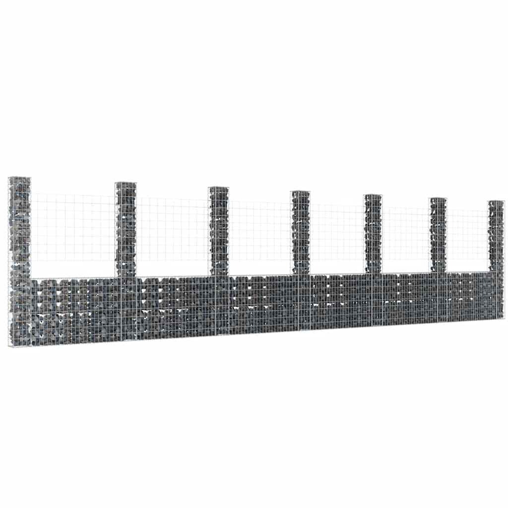 Gabionenkorb U-Form mit 2 Säulen Eisen 140x20x150 cm