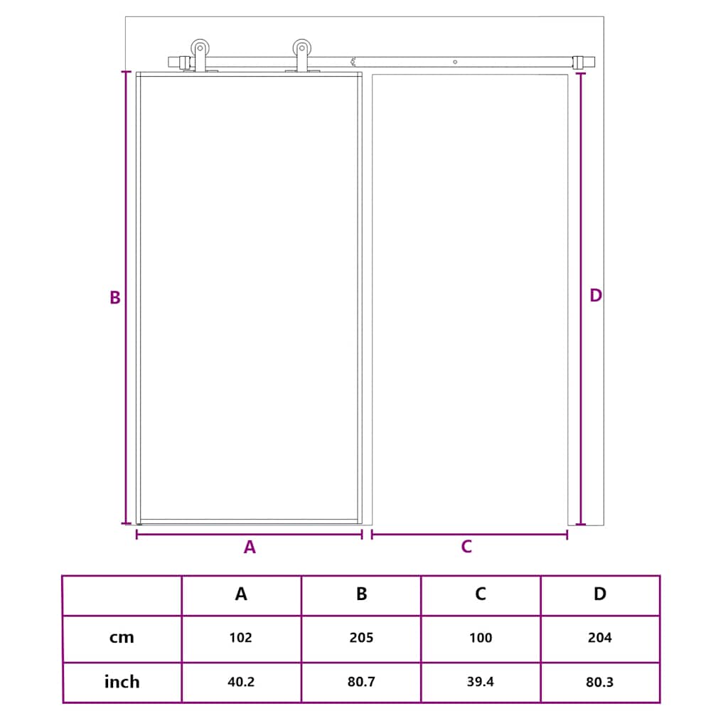 Schiebetür 3-teilig ESG-Glas und Aluminium 76x205 cm Schwarz