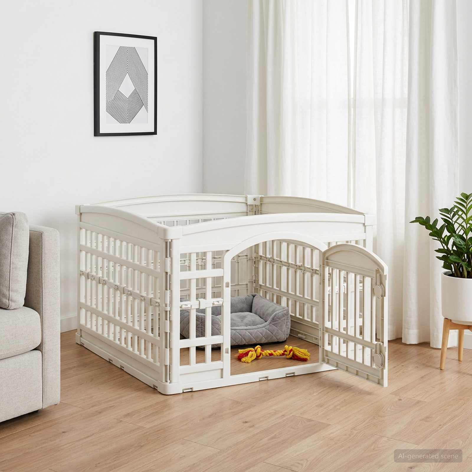 4-Panel Hundelaufstall 60 x 60 x 38 cm Kunststoff Weiß Klappbar