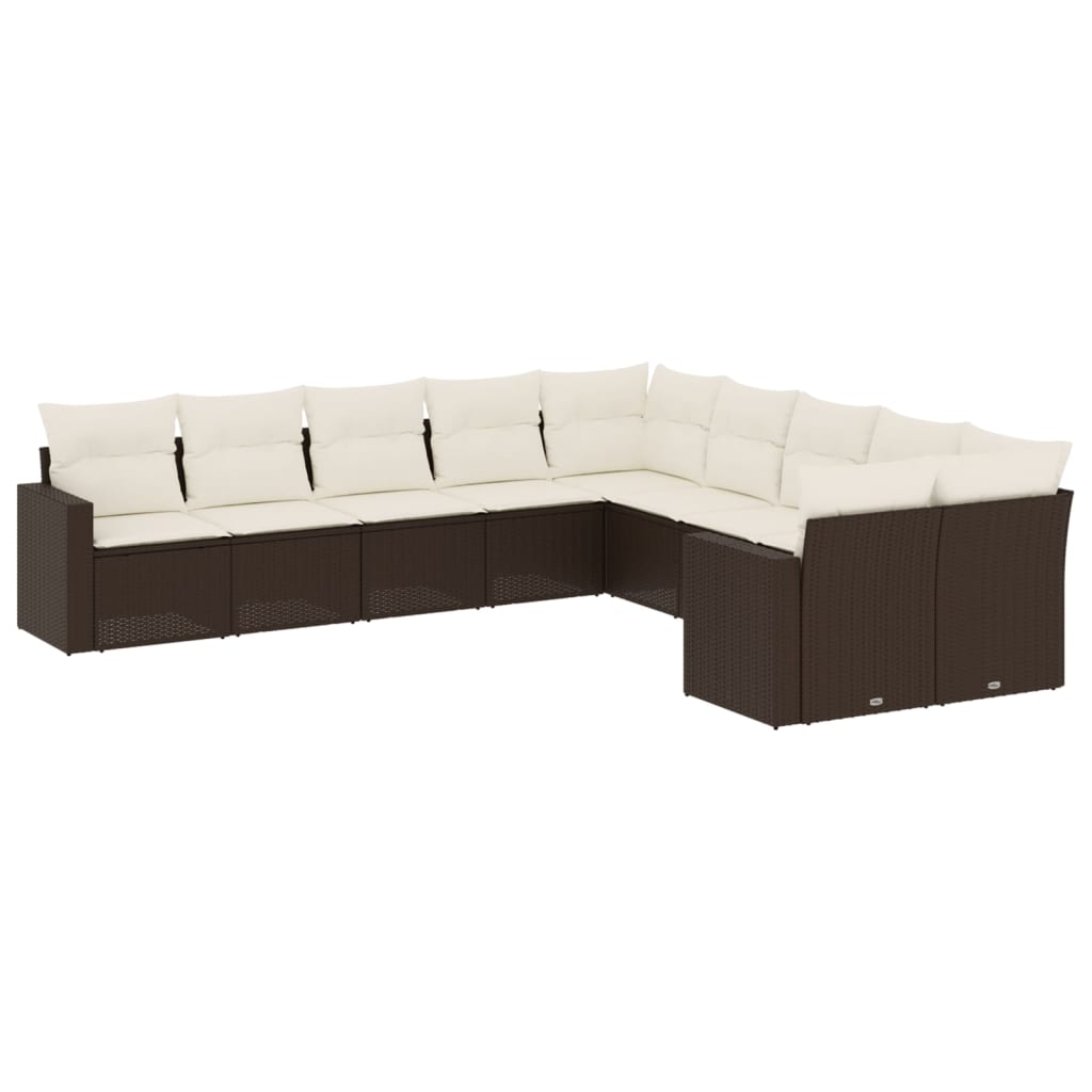 10-tlg. Garten-Sofagarnitur mit Kissen Schwarz Poly Rattan